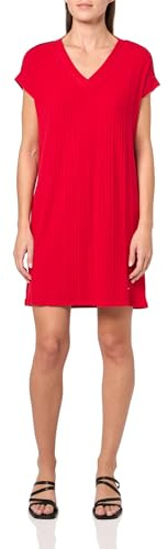 Tommy Hilfiger Damen Solid Kurzarm V-Ausschnitt Sportswear Kleid, Scharlachrot, X-Klein