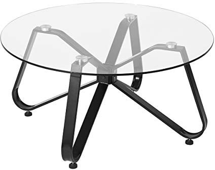 FurnitureR Runder Metallrahmen, Glastisch, Nachttisch aus transparentem Glas, Wohnzimmer, Schlafzimmer, Couchtisch, 80 x 80 x 39,5 cm, 80x80x39.5CM
