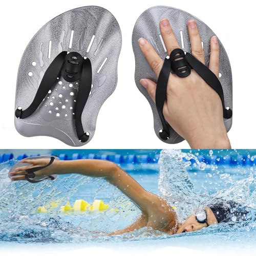 Zocipro 1 Paio Pale da Mano per Nuoto, Regolabile Palette Nuoto, Pagaie da Allenamento da Nuoto, Palette Nuoto Piscina per Adulti Unisex, Bambini (Argento)