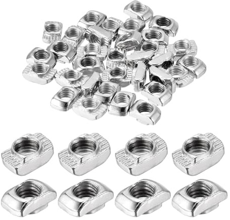 sourcing map 100Pcs M5 T Nuts Sliding T Slot Nuts Fastener Carbon Steel Nickel Plated Half Round Roll in Sliding Aluminum Profile Accessories 2020 Series