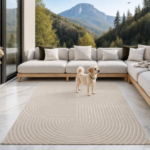 the carpet Santo Plus Outdoor Teppich – Beige, 80 x 250 cm – Wetterfest & Pflegeleicht, Balkon Teppich, Terrasse & Garten, Flachgewebe Indoor & Outdoor, Modern für Wohnzimmer & Schlafzimmer