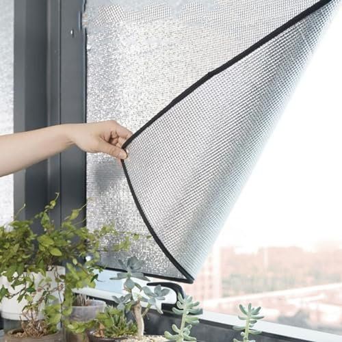 Doppelschichtige Fensterfolie aus Aluminiumfolie,8mm,Reflektierende Isolierungsfolie,Anti-UV,Isolierung zu Fenster für Sommer,Sichtschutzfolie für Fenster,mit Saugnapf,Anpassbar (45cm x 150cm)