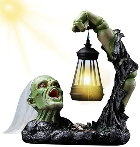 Hekasvm Garten Solarskelett Dekoration, Wetterfeste Solar LED-Licht für Halloween Deko, aus Kunstharz, Halloween Horror Skelett Statue für Außen Gartendeko (B)