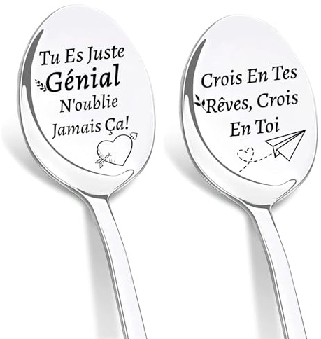 DIKARIYA Cadeaux Anniversaire pour Femme, Cuillère à Café en Acier Inoxydable Gravée au Laser, Original Cadeaux Anniversaire Utile pour Femme, Idée Cadeau de Pâques pour Femmes Couple Personnalisé