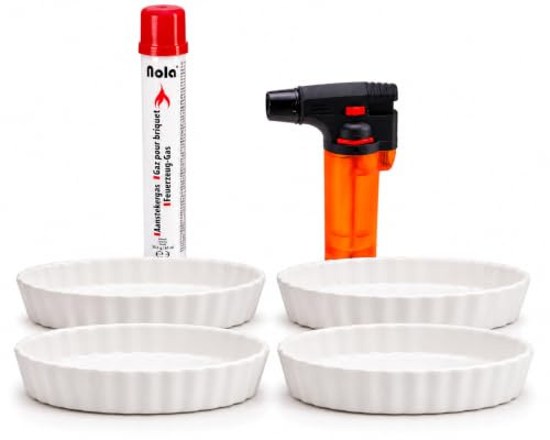 NOLA Küchenbrenner (inkl. Nachfüllgas und 4 Keramik-Schälchen) Flambierbrenner, Nachfüllbarer Crème Brulée Brenner Set Flambierer Flambiergerät Küchenbrenner für die Küche, Desserts, Camping Art.864