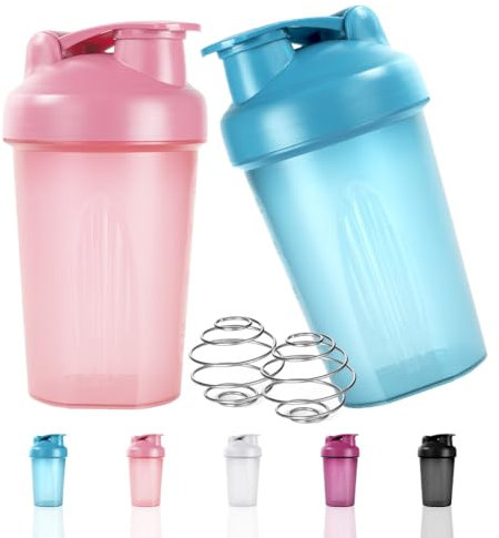 ACWOO Protein Shaker 500ml, Proteína Shaker a Prueba de Fugas con Bola Mezcladora, Botella Mezcladora de Batidos de Proteínas, Taza para Batidos de Proteínas para Fitness (Azul + Rosa)