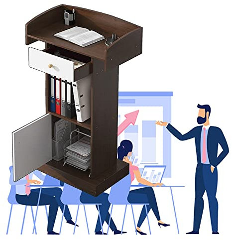 GXJBGYUSFT Rednerpult-Podiumständer, bodenstehende Kanzelpodeste, Holz, für Schule, Klassenzimmer, Kirche, Rednerpultständer mit Schubladen, robuster, platzsparender Rednerpulttisch, Braun