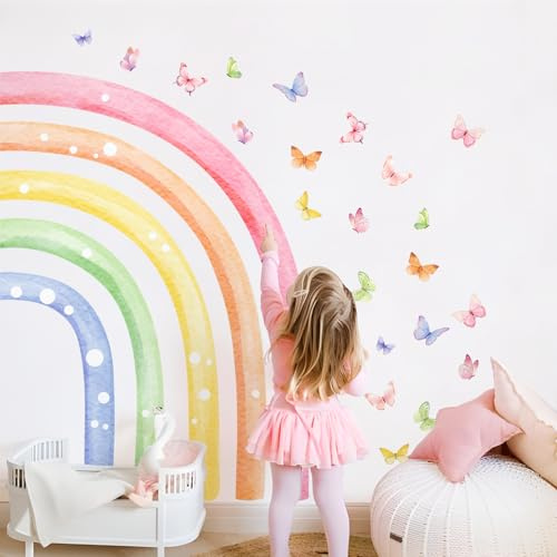 Decvictor Stickers Muraux Grand arc-en-ciel Autocollant Mural 98 * 137cm Aquarelle Decoration Chambre Filles Bebe Le Salon Pépinière Mur