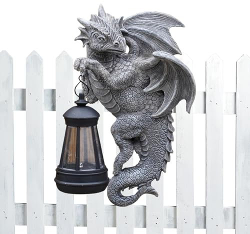 Solar Dragon Outdoor Statue - Escultura de patio iluminada con luces LED | Decoraciones decorativas de jardín de dragón, figura de césped de dragón alimentada por energía solar, estatua mítica de