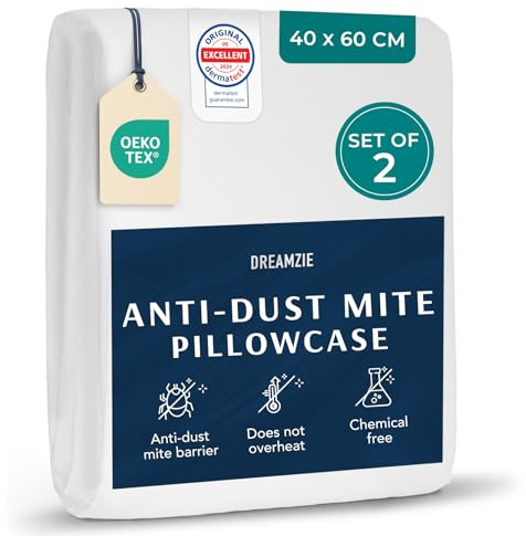 Dreamzie - Milbenbezug Kopfkissen 40x60cm - 2er Set - Encasing Anti Milben | Oeko-Tex zertifiziert · mit Reißverschluss · Milbenschutz · Allergie Bettwäsche · Atmungsaktiv · Waschbar 95°C · Hygienisch