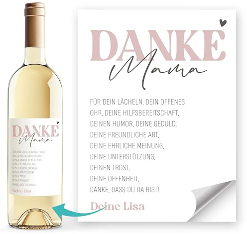 SpecialMe® Weinetiketten Weinflaschenetiketten personalisiert Flaschenetiketten selbstklebend Wein Geschenk Danke Rosa unisize
