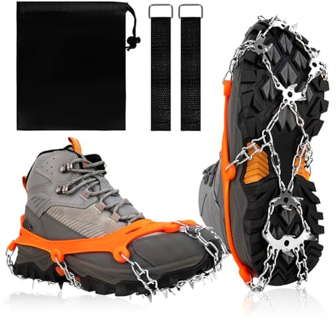 Vdealen Grödel Steigeisen für Wanderschuhe mit 19 Edelstahl Spikes Anti-Rutsch Schuhkrallen für Damen Herren Spikes OutdoorAktivität und Herausforderung für Wandern Klettern Angeln Running Trekking