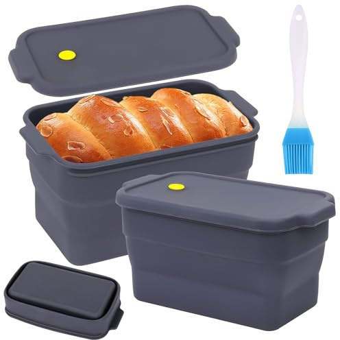Clyfanesy Silicone Bread Loaf Tin,Folding Rectangular Silicone Loaf Tin with Scrapers，Non-Stick Folding Bread Mold with Scrapers for Kitchens Restaurants Bakeries (2)