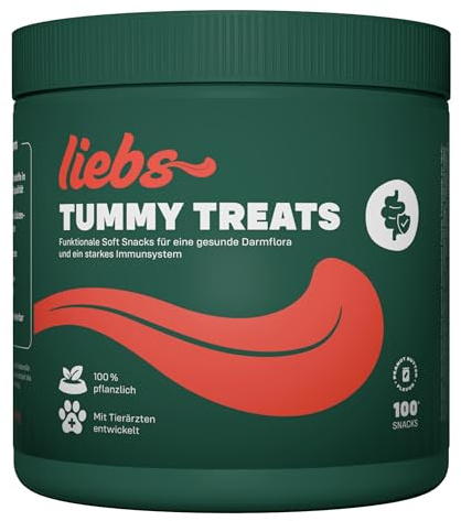 liebs Hunde Supplement Darmflora & Verdauung (1 x 300g) Tummy Snack | Omega 3 für Hunde | Dog Treats Darm & Immunsystem | Abwehrkräfte | Spirulina, Flohsamenschalenn & Algenöl | 100% pflanzlich