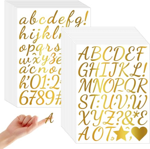 MUWINC 1 Zoll Gold Glitzer Buchstaben Aufkleber Set - 1590 Stück Selbstklebende Buchstaben, Zahlen & Symbole für Bastelprojekte