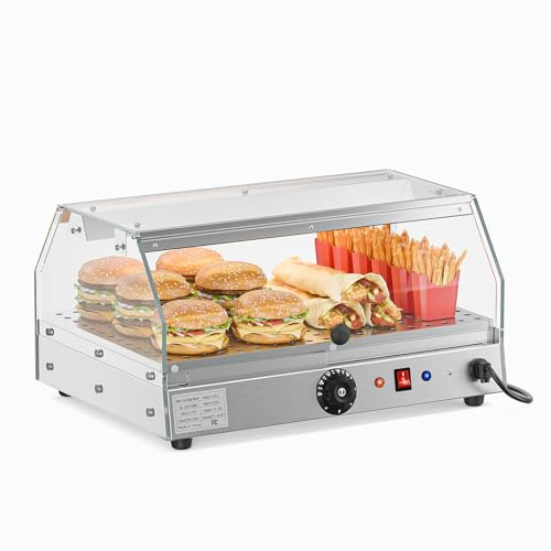 ROVSUN Food Warmer Pizza Warmer Countertop, Food Warmer Display Pretzel Warmer with LED Lighting Front and Rear Doors, Electric Catering Hot Box Acrylic for Buffet Restaurant Cafe
