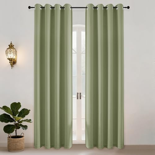 Simplebrand Thermovorhang Gegen Kälte Wohnzimmer Gardinen mit Ösen 2er Set, Grün H 245 x B 140 cm Verdunkelungsvorhang Grün Wärmeisolierende Vorhänge Verdunkelung Thermal Curtains