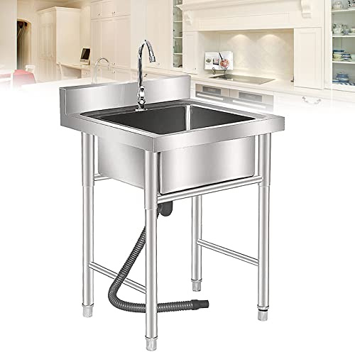 Lavello per lavamani, lavello per cucina commerciale in acciaio inossidabile 304 con rubinetto per cucina, ristorante e casa (19,7/23,6)