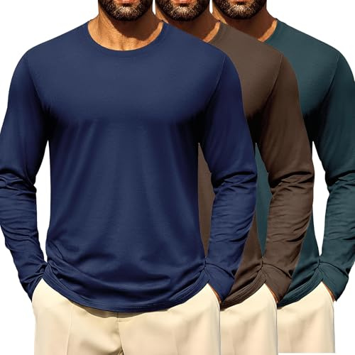 Lot de 3/5/10 T-Shirts Homme à Manches Longues Col Rond Unie Décontracté Basique Coton Doux et Élastique (FR/ES, Alpha/Lettres, 5TG, Taille Normale, Taille Normale, 3pc-03)