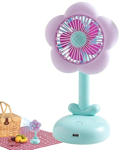 Desk Fan for Office, Flower Small Fans for Bedroom Cooling, USB Rechargeable Gadgets with Night Light for Office Dorm Living Room Fishing Camping Travel Outdoor Birthday