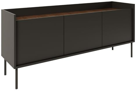 Selsey TV Lowboard 140 cm Modernes Lowboard Fernseher Kommode in Schwarz Laminat, Metallbeine, Matte Oberfläche TV Unterschrank für Wohnzimmer Elegantes TV-Lowboard Design