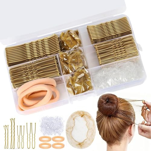 385‑Pcs Gold Hair Bun Kit, Hair Pins Set with Storage Box For Updos