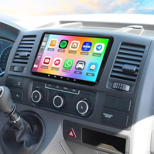 Android 14 Double Din Car Stereo Upgrade for VW Transporter T5 2010-2015 | CarPlay Wireless Android Auto 9 Inch HD Touch Screen Car Radio Head Unit GPS Sat Nav WiFi FM RDS Bluetooth SWC Backup Camera