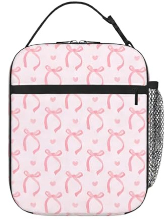 Embhlitfe Insulated Lunch Bag, Cute Pink Butterfly Bow for Women Girls Lunch Bag Reusable Thermal Cooler Bags Leakproof Lunch Bag for Adults Kids Packed Lunchbox for Work School Picnic Travel Beach