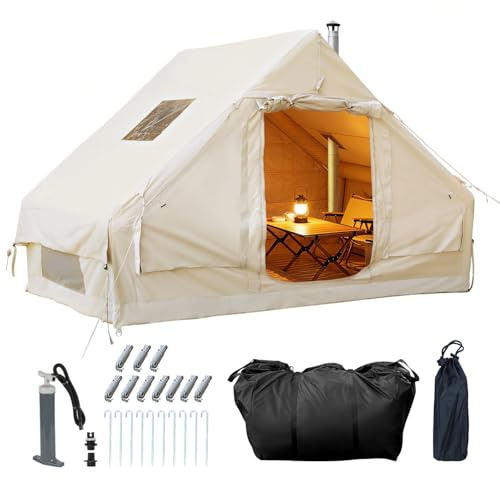 Peviasot Aufblasbares Campingzelt mit Handpumpe, für 4-6 Personen, Glamping Aufblasbares Zelt für Camping, 420D Oxford, Wasserdicht Winddichtes, Outdoor Aufblasbares Zelt, Einfacher Aufbau
