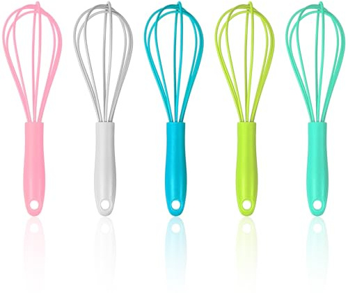 Classicseali 5PCS Small Silicone Whisk, 17cm Non-Stick Silicone Whisk for Non Stick Pans, Hand Whisks Silicones,for Nons Stick Pans, Baking, Mixing, Stirring, 5 Colors