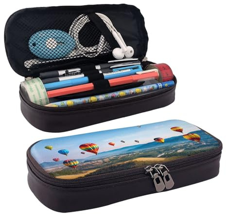 BWPDPXFJ Hot Air Balloons Print -Print Personalized Leather Pencil Case for Students, Compact Stylish Organizer with Zipper Closure Pouch.