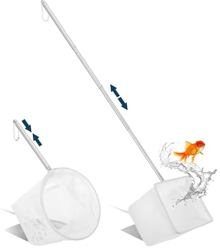 FAYAHAR 2 Pièces Epuisette Piscine, Mini Epuisette Aquarium 7,8 cm, 9,5 cm | Acier Inoxydable épuisette, Télescopique 13 à 39 cm, Boucle de Suspension, Capture Facile, pour Petite Poissons Crevettes