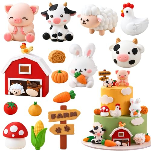 15Pcs Farm Animal Cake Decorations - Farm Animal Cake Toppers Set Brightly | Farm Animal Cake Toppers for Baking Beginners, Thanksgiving Family Gathering, Farm Themed Birthday Cake Decor Reusable