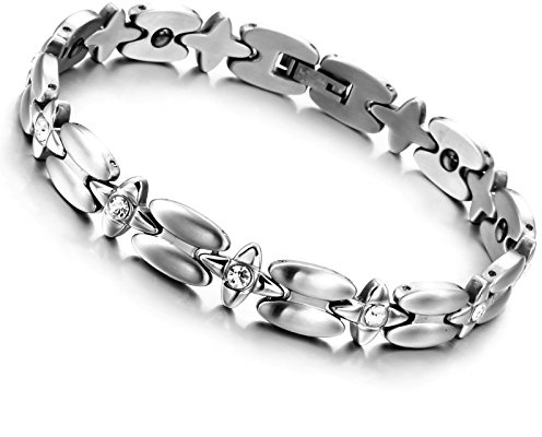 OIDEA Magnetiskt armband för kvinnor armkedja: Länkkedja magnetiskt armband i rostfritt stål volframstål ellips kärlek länkar handled polerat kedjearmband hälsa armband, 20.5 cm, Strass magnet, utan