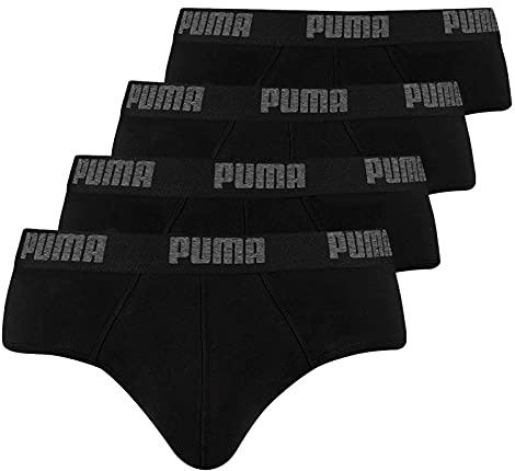 PUMA Basic Brief Men Herren Unterhose Pant Unterwäsche 4er Pack, Farbe:230 - Black/Black, Bekleidungsgröße:M