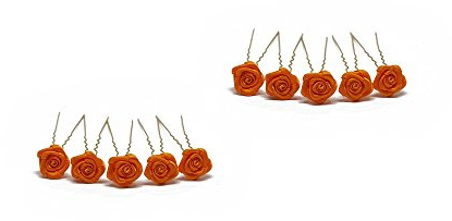 10 x Rosen auf Haarnadel - für tiefe Haarpartien - Brauthaarschmuck | G-T - Orange