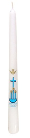 Vela cónica bautismal con cruz y paloma sagrada, 10 pulgadas