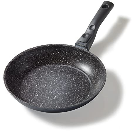STONELINE Flex Made in Germany Bratpfanne 24cm, mit abnehmbarem Griff, antihaft beschichtete Pfanne mit echten Steinpartikeln, alle Herdarten inkl. Induktion, fettfreies Braten