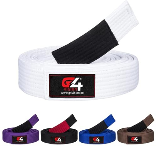 G4 Jiu Jitsu BJJ Belts Brazilian Adult A1 A2 A3 A4 Black Brown Purple Blue White (White, A4)