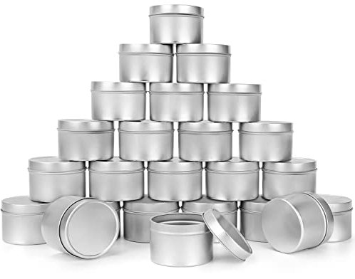 BELLE VOUS 24er Set Metalldosen mit Deckel für die Kerzenherstellung 240 ml Wiederverwendbare Runde Kerzengläser mit Deckel zum Basteln, Reisen & Camping, Metall Seifendose, Kosmetikdose mit Deckel