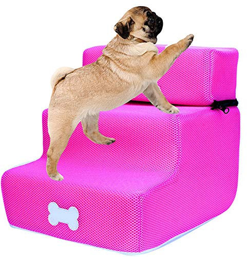 PJDDP Haustiertreppe Hundetreppe Katzentreppe Einstiegshilfe Faltbar,Bezug Mesh 3 Stufen Hund Schritte Für Kleine Hunde Katzen Kleiner Als 5 Kg, Tragbare Abnehmbare Waschbare,30 X 35 X 30 cm,Lila