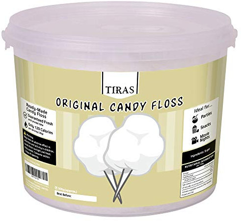 White Candy Floss - Prepared Fluffy Cotton Candy, Perfect for Parties and Events - Large Candy Floss Tub (500g)