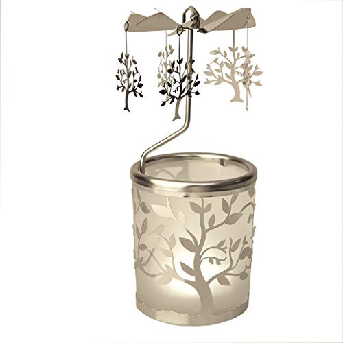 Kerzenfarm Tree of Life Drehkarussell für Teelichter, Metall und Glas, 16,5 cm hoch, Silber, 6 x 6 x 16,5 cm