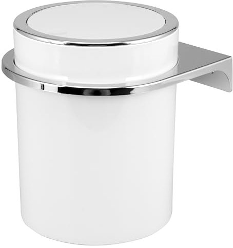 bremermann pattumiera rotonda per cosmetici SAVONA con coperchio basculante e cuscinetti in EVA contro i graffi, incluso supporto a parete per incollaggio o foratura, capacità 5,5 litri (bianco)