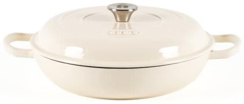 Lätt Home Cocotte in Ghisa Smaltata Bianca. Forno Olandese Pentola Rotonda Antiaderente 30x6 CM - 3,2 L. Casseruola Pentola in Ferro per Induzione, Vetroceramica e Forno