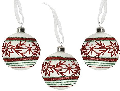 Christbaumkugeln Weiß Schneeflocke Rot Grün 3 Stück Weihnachtskugeln Echt Glas
