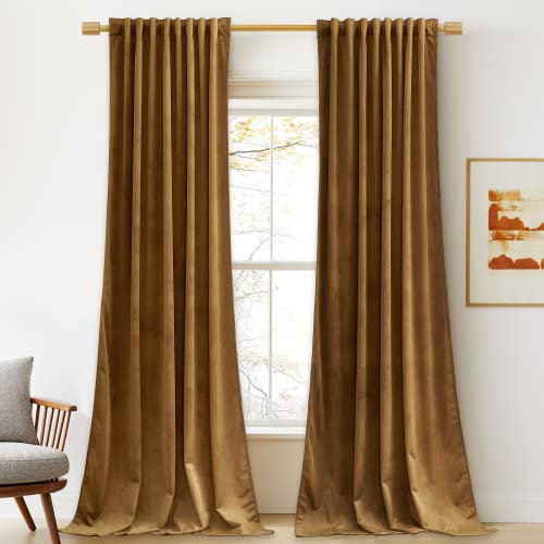 StangH 120 inches Velvet Curtains for Living Room, Vintage Gold Brown Blackout Thermal Insulated Window Curtain Panels for Sliding Glass Door/Hall/Villa, W52 x L120, 2 Panels