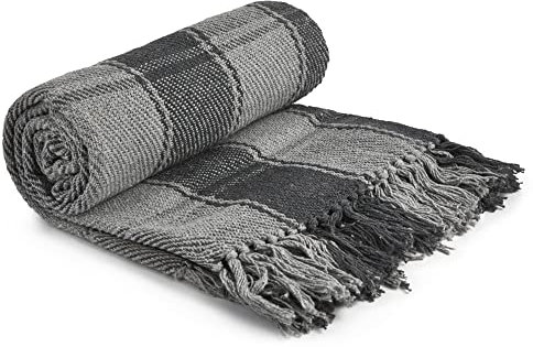Emma Barclay Frisco - Recycled Cotton Traditional Check Chair Sofa Setee Throw Over Blanket in Charcoal Grey - 50x60 (127x152cm)