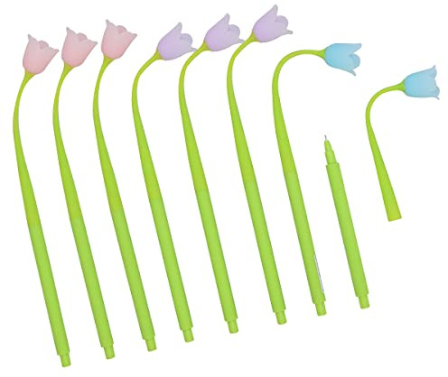SIPLIV 8 st kreativa simuleringsblommor gel bläckpenna böjbar silikon kulspetspenna vätska svart 0,5 mm gelbläck kulspetspenna, kontorstillbehör – lilja av dalen