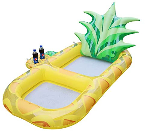 MVDECOR Aufblasbarer Pool-Liegeschwimmer mit Getränkehalter - Ananas-Pool-Float mit Mesh Stabile entspannende Wasserhängematte Floatie für Schwimmbad Lounge Pool Party für Erwachsene Kinder,Yellow